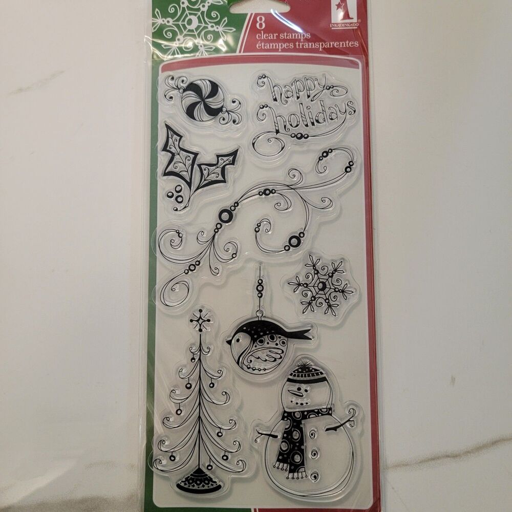 Inkadinkado PATTERN PLAY HOLIDAY Clear Cling Stamps Set of 8